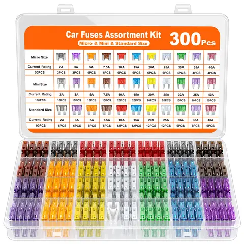 300Pcs Car Fuse Assortment Kit, 160 Mini Blade Fuses Automotive + 90 Standard Auto Fuses + 50 Micro + Puller – Replacement for RV Camper Boat Truck (2Amp 3A 5A 7.5A 10A 15A 20A 25A 30A 35A 40A) Car Audio