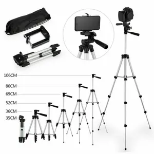 1 Pack Professional Camera Tripod Stand + Cell Phone Holder For Smartphone iPhone Samsung Video Recording Sturdy & Stable Height Adjustable Multi-Angle Shot Selfie Stick Tripod