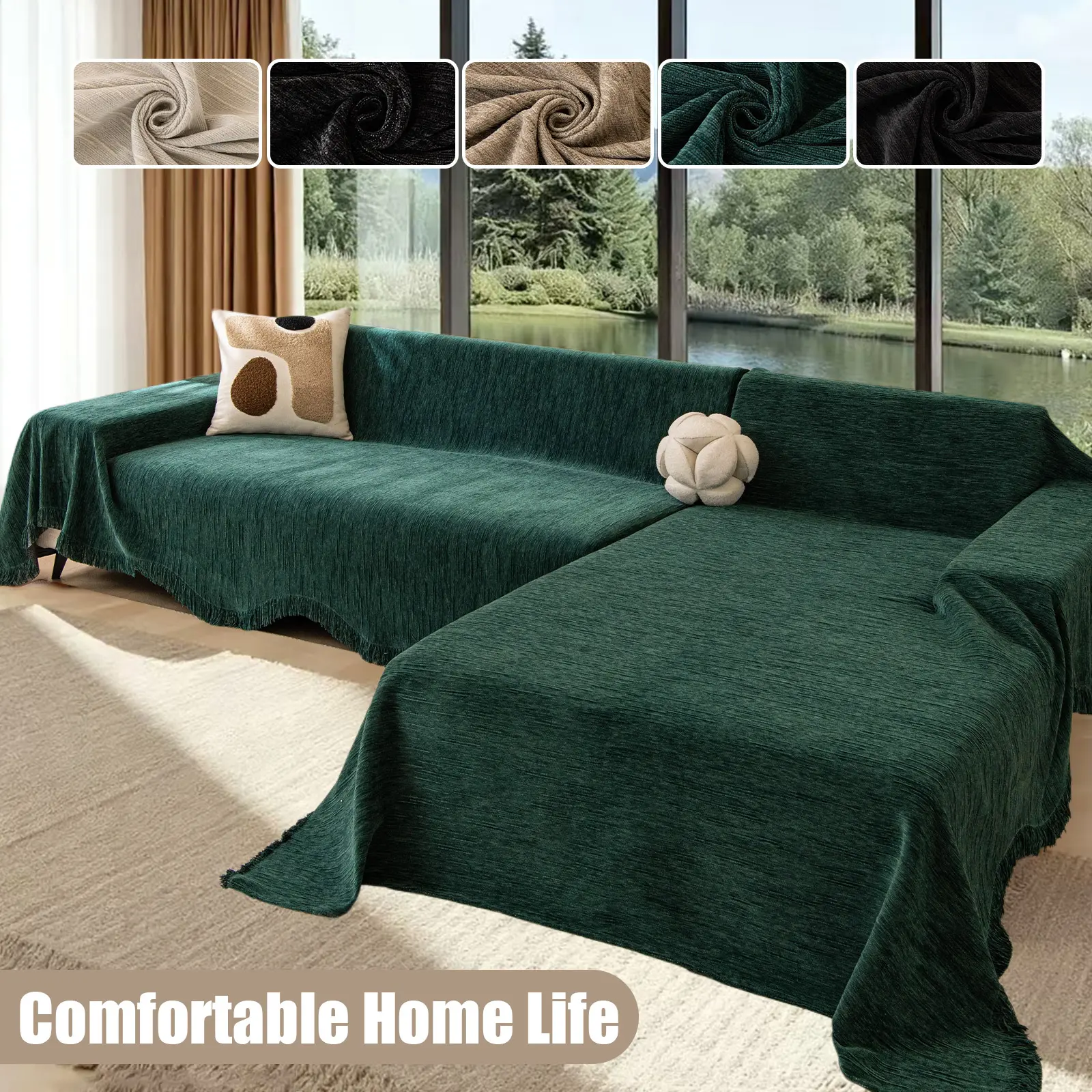 2pc Vintage Chenille Sofa Cover, Sofa Slipcover, Slipcovers For Couches And Sofas, Anti-Cat Scratch Non-Slip Full Wrap Luxury Style, Soft and Durable Couch Protector, Universal Sofa Protector