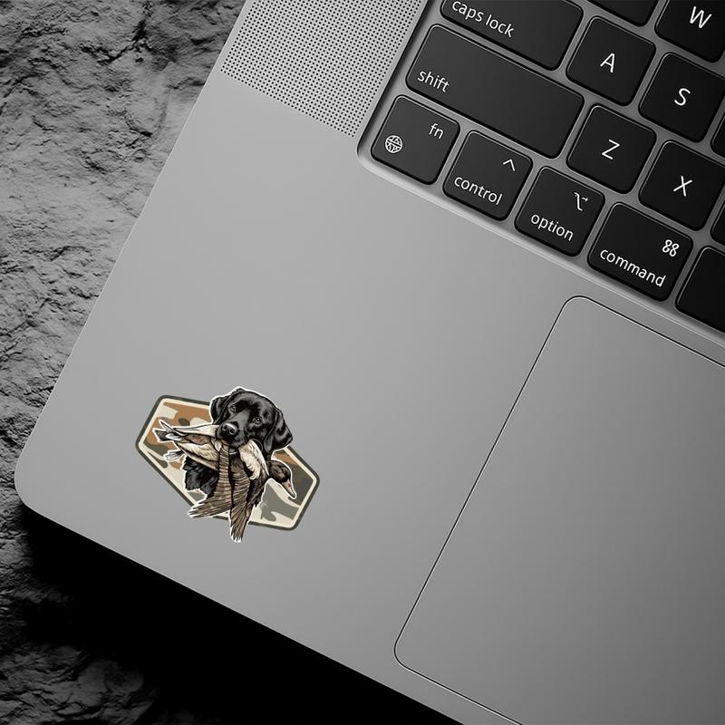 _Black Lab Hunting Dog with Duck Sticker, Duck Camo Labrador Decal, Retro Camo Hunting Patch Hunting Boys Sticker