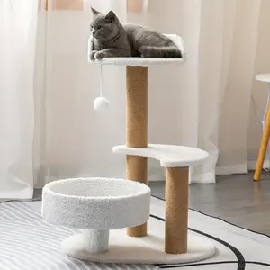 Cat Tree Indoor Cat Furniture With Scratching Post And Interactive Ball Toy Great Value Pet Consumption Tree Cat Scratching Post with Bed