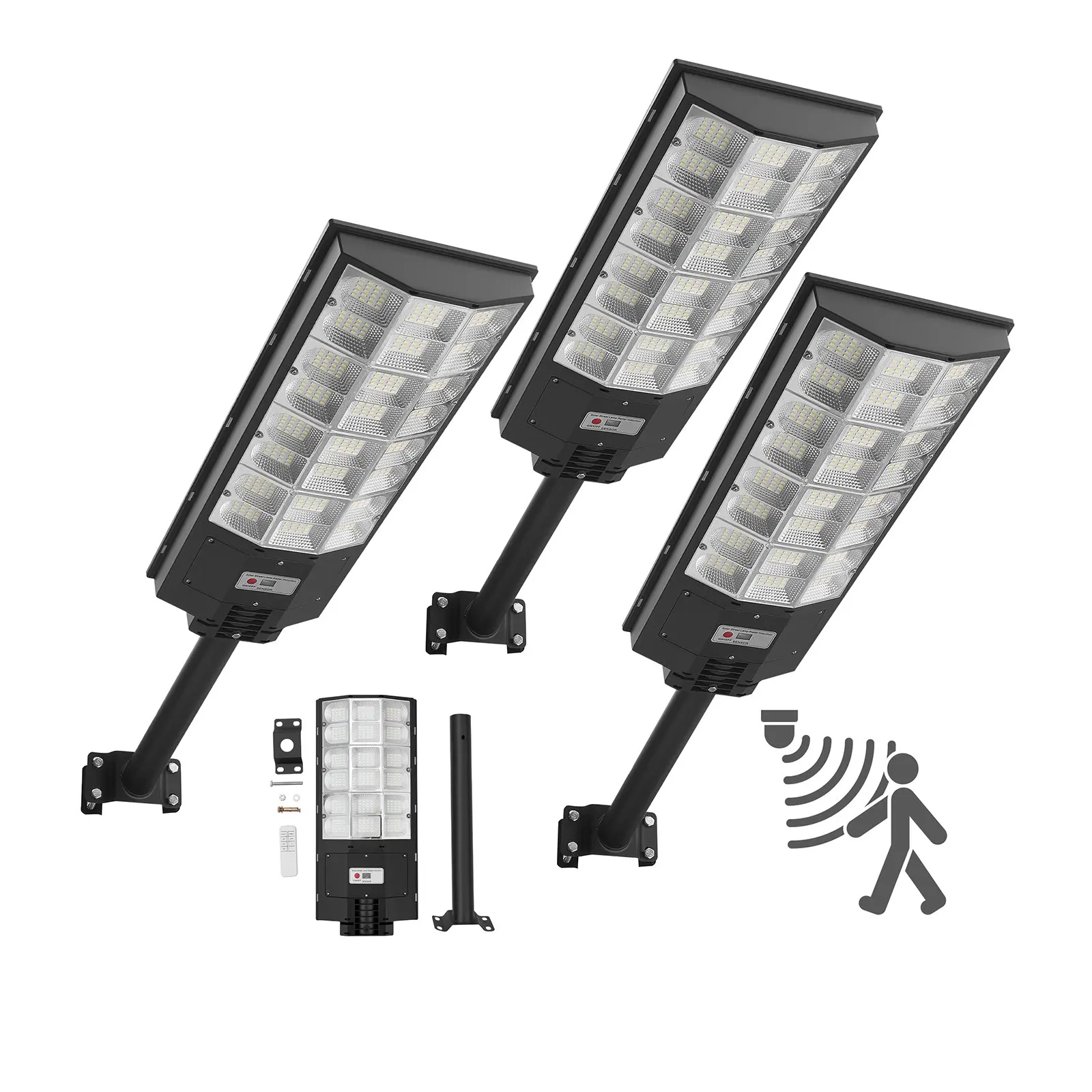 VEVOR 3-Pack 8000W Solar Outdoor Floodlights, 450000LM LED Lamps with Motion Sensor & Remote Control, Dusk to Dawn IP65 Waterproof Security Lights for Yard, Driveways, Parking Lots
