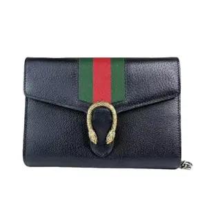 Pre-owned GUCCI Leather Crossbody Bags Black Dionysus Wallet Crossbody Bag with Iconic Green Red Web and Chain Strap for Stylish Everyday Use