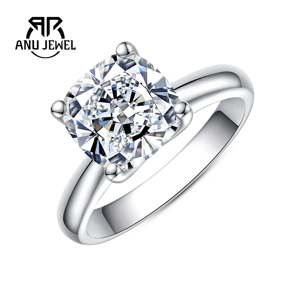 AnuJewel 3.5CT Cushion Cut Moissanite Engagement Ring D Color 925 Sterling Silver Golden Plated Eternity Wedding Promise Anniversary Band Ring for Women with Certificate
