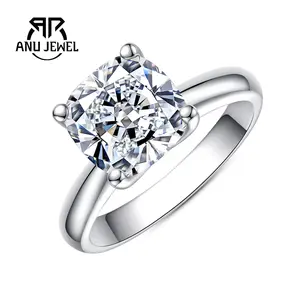 AnuJewel 3.5CT Cushion Cut Moissanite Engagement Ring D Color 925 Sterling Silver Golden Plated Eternity Wedding Promise Anniversary Band Ring for Women with Certificate