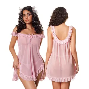 Avidlove Women's 2 Piece Mesh Sheer Floral Lace Babydoll Slip Dress Nightgowns and Thong Lingerie Set