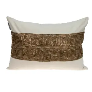 360 Stand Parkland PILM21436 Embroidered Beige Rectangle Cotton Throw Pillow - Greek Key Design, Misty Transitional & Contemporary Glam Styles for Indoor Use, Chic Standard Pillows