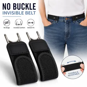 Tactical Stretch Belt with Metal Hook - Adjustable No Buckle Nylon Webbing Belt, Heavy Duty & Invisible Elastic Waistband for Work & Outdoors