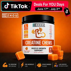 Zhou Creatine Chews — NEW JAR PACKAGING — 5g Creatine Monohydrate Chewable — Match-Day Fuel