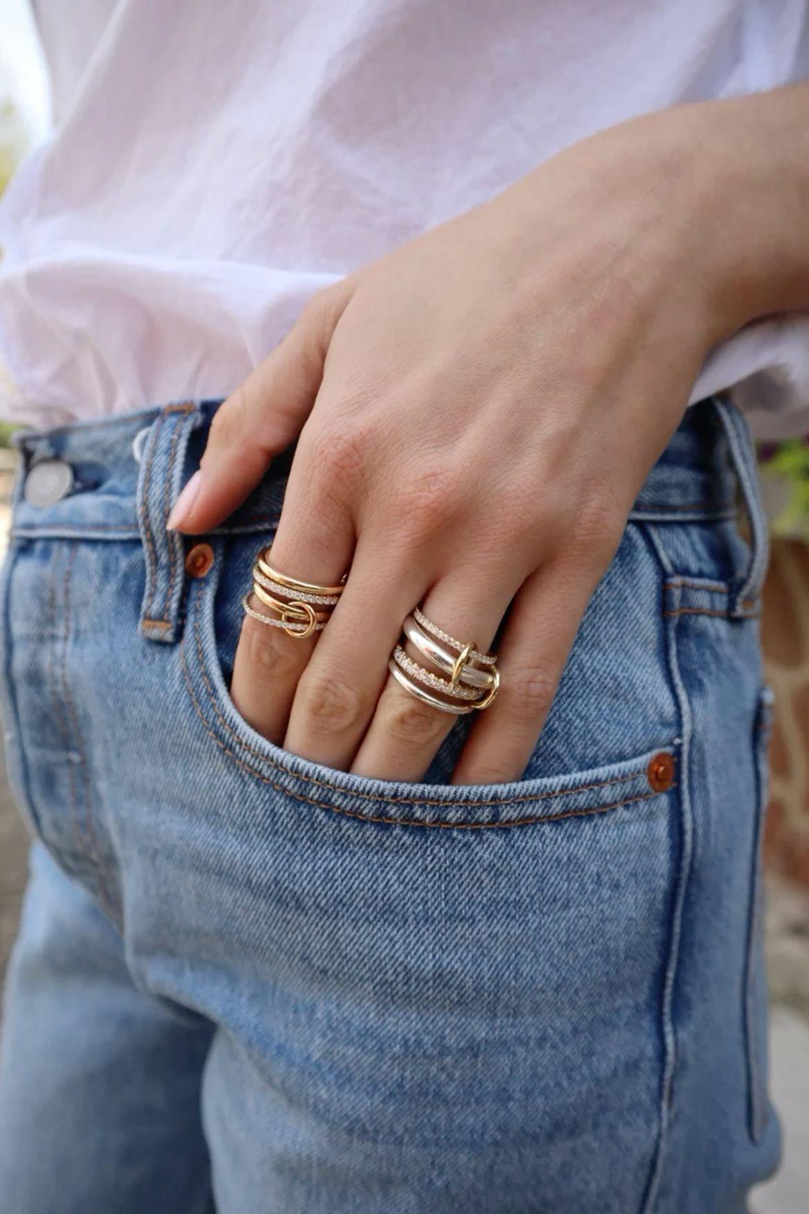 Gold Interlocked Stackable Rings for Women - Statement MultiRing Mixed Metals Stack - Cubic Zirconia Two-Toned StackingJewelry