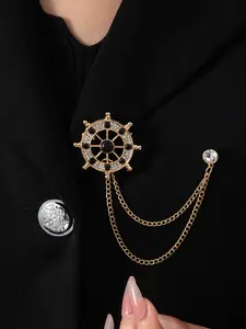 Fashion Navy Style Rhinestone Ship Wheel Men's Suit Lapel Pin, Chain Fringe Simple Coat Button, Anti-Discreet Lapel Pin