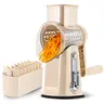 SUSTEAS Rotary Cheese Grater with Handle - Comes with 5 Blades, Strong Suction Cup Base, Comes with Blade Storage Box Cutlery Kitchen Utensils Food Shredder Tool Vegetable Slicer Potato Cutter Beige