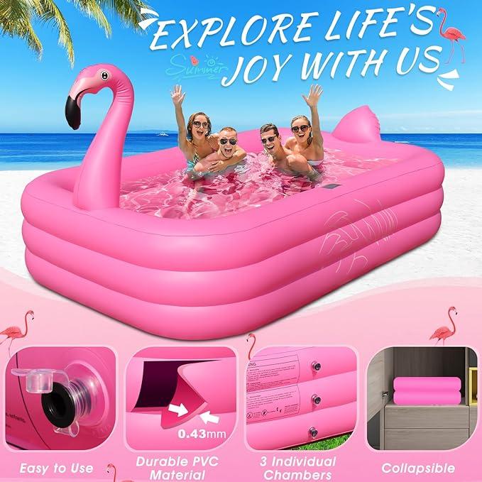 Inflatable Pool with Lights, 2024 Solar Flamingo Swimming Pool for Kids,Adults Inflatable Blow Up