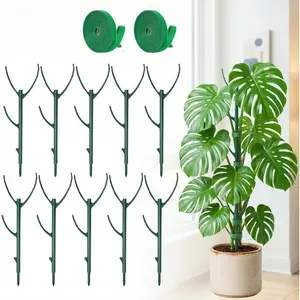 12pcs (10 Support Frames   2 Rolls of) Monstera Plant Support Stakes, Stackable Tall Stakes with Velcro Straps, Designed for Clg Plant Stem Support - Durable Trellis Style Garden Stakes, Suitable for Outdoor Gardening