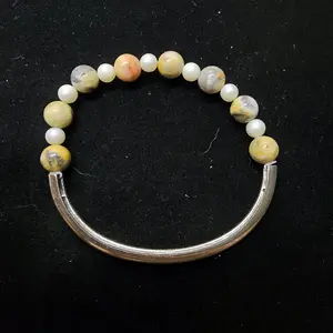 Half Bangle Bracelet with Crazy Lace Agate Beads - Unique Design Beaded Jewelry Accessory