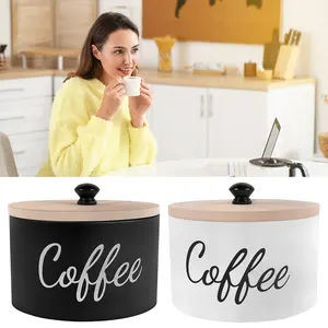 Wood Coffee Pod Holder with Lid Large Capacity Coffee Station Organizer Multifunctional Countertop Storage for Counter in Black & White Options