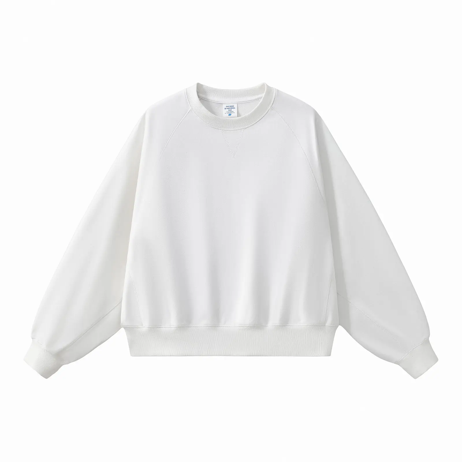 Unisex Heavyweight Fleece Sweatshirt, Minimalist Boxy Cropped Crewneck with Raglan Long Sleeves and V-Stitch Detail, Casual Wear, Crewneck Sweatshirt