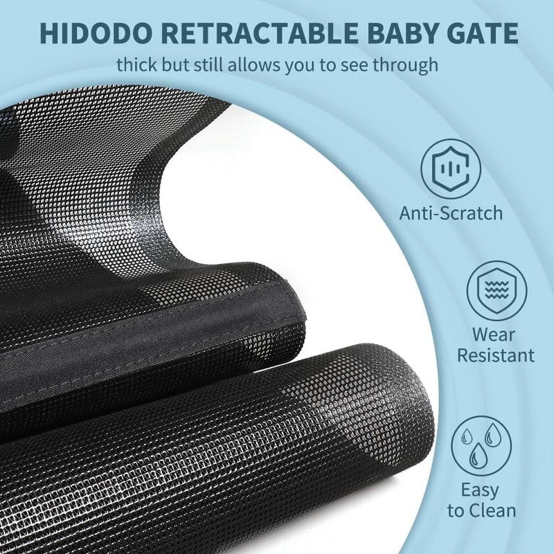 SMONTER 47” Extra Tall Retractable Baby Gate, (Newly upgraded hook design) Reinforced Mesh Dog Gate Extends to 59" Wide, Baby Gate for Stairs, Doorways, Hallways, Indoor and Outdoor, Black