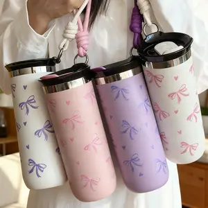500ML Double-Layer Stainless Steel Insulated Travel Mug with Bow Pattern, Perfect Travel Cup for Home Office School & Car, Great Gift for Christmas Mother's Day Valentine's Day, Insulated Tumbler