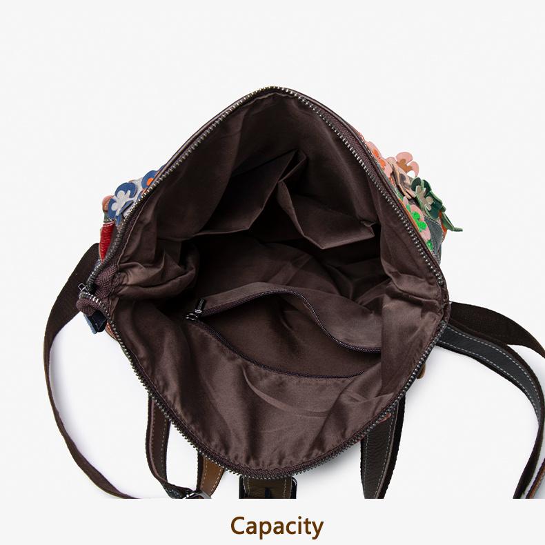 Women's Vintage Patchwork Backpack with 3D Flower Applique and Adjustable Straps