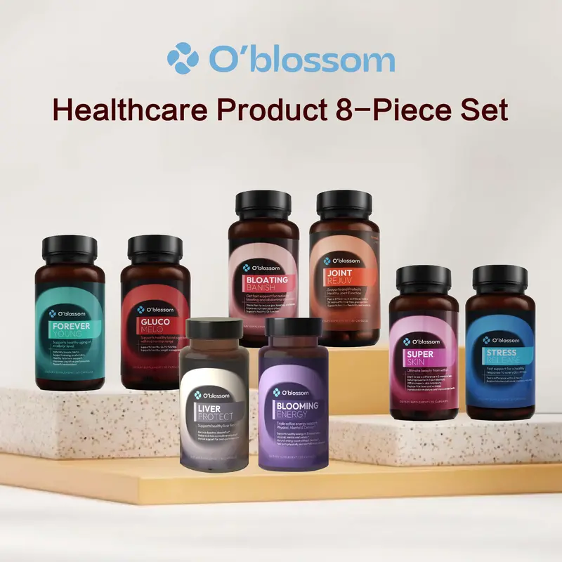O'blossom Daily Nutrition Combo Set - 8-Piece Multi-Supplement Bundle for Everyday Health Dietary Support with Liver Health, Joint Support, and Stress Relief