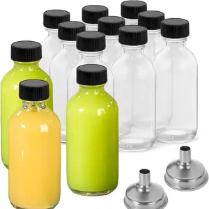2 Ounce Glass Bottle Set of 12 with Lids, Portable Juice Bottles for Homemade Beverages, Ideal for Ginger Shots and Liquid Storage