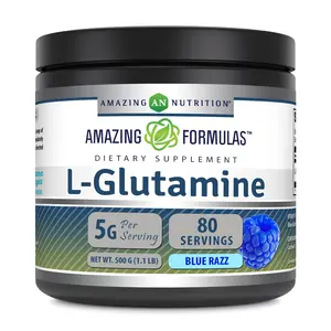 Amazing Formulas L-Glutamine | 80 Servings | 5 Grams Per Serving | Blue Raspberry | 500 Grams (1.1 Lb) | Non-GMO | Gluten-Free | Made in USA