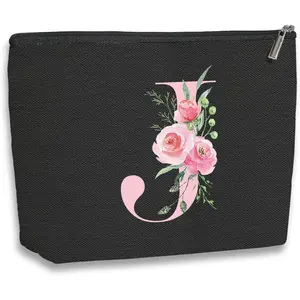 A-Z Personalized Cosmetic Bag Monogrammed Makeup Bags Bridesmaid Gifts Custom Toiletry Pouch Gifts for Women Mom Best Friend Sister Bride Bridesmaid (J)