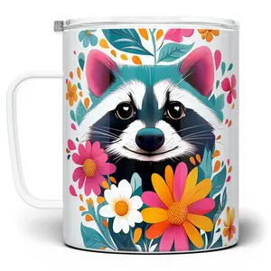 LOFTIPOP Floral Raccoon Mug, Cute Bohemian Animal Lover Cup, Designed and Printed in the USA by Loftipop