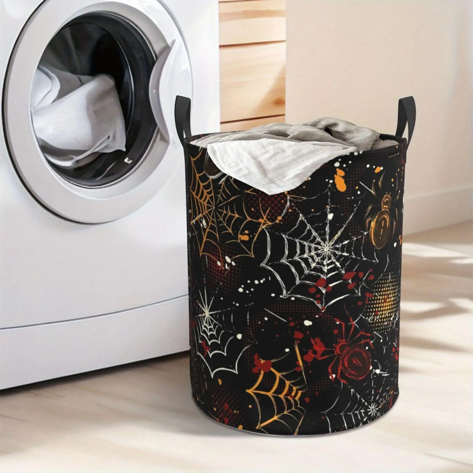 Foldable Spider Web Halloween Laundry Hamper: Portable Oxford Cloth Basket with Sturdy Handle for Easy Storage