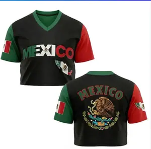 [Custom any request] Mexico 2026 Home Kit Cropped Mesh Jersey Shirt For Women, Mexican Flag Jersey Sports Shirts, Gift Shirt for Mexico Football Fans, World Cup Gift, Y2K Unisex Sport Streetwear