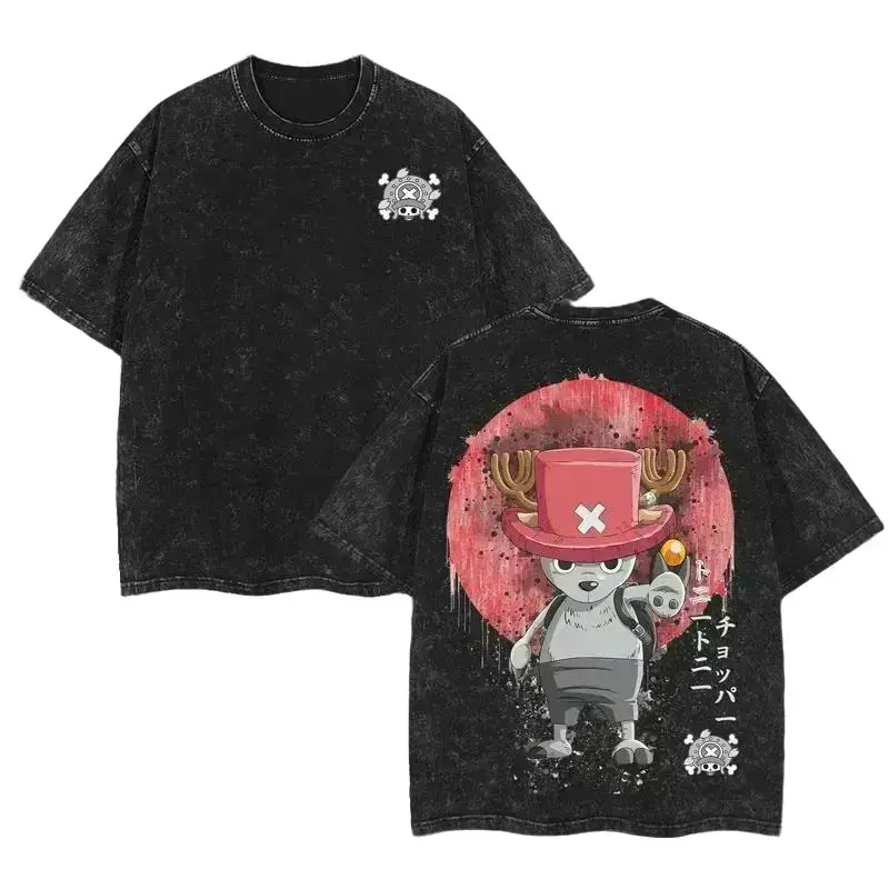 Tony Tony Chopper Ver.2 – One Piece Anime Double Sided Printed Vintage Washed T-Shirt,Unisex Oversized Heavyweight Cotton Tee, Casual Streetwear Top, Perfect Gift for Anime Fans & One Piece Lovers Menswear Top Tshirt Gamis Casual