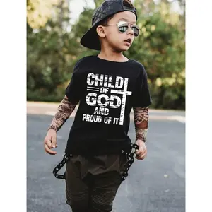 Boys Casual Comfy Summer Short Sleeve Crew Neck T-shirt - CHILD AND PROUD... & Cross Print Trendy Summer Gift