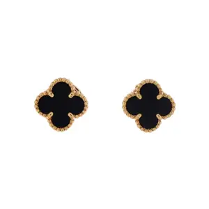 Pre-owned Van Cleef & Arpels Sweet Alhambra Stud Earrings 18K Yellow Gold and Onyx by Rebag