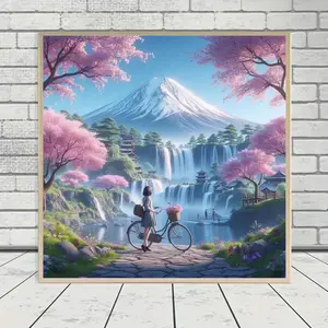 Cherry Blossom Waterfall Pattern DIY Diamond Arts Colorful Painting Kit without Frame, DIY 5D Diamond Arts Colorful Painting Kit for Home Wall Decor