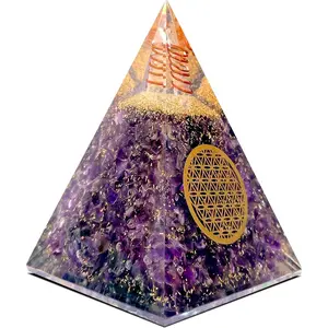 Orgone Pyramid of Success Amethyst Orgonite Pyramid Reiki Energy Generator for Healing Meditation and Positive Energy