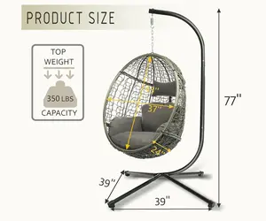 Hanging Wicker Egg Chair with Stand, Single Swing Chair with Cushions for Indoor and Outdoor Use, Supports Up to 350 lbs, Perfect for Patio, Garden, or Balcony