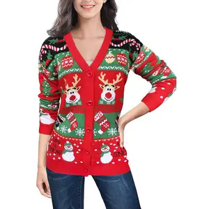 Clearlove Ugly Christmas Sweater for Women Reindeer Funny Merry Knit Sweaters Cardigan Red S