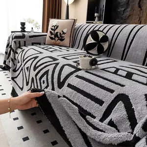 Geometric Pattern Short Plush Sofa Cover, Soft Touch Plush Sofa Cushion, Pet Friendly Dirt Resistant, Living Room Bedroom Office Home Decor, Sofa Slipcover