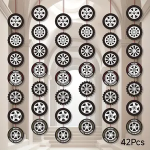 Race Car Party Decorations, Racing Car Party Banner, Wheel Tire Garland, Car Tyre Paper Cutouts, Birthday Party Favors, Classroom Supplies, Set, Wheel And Tire Designs