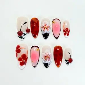 Autumn Cherry Press on nails, fall Nails, tortoise shell nails