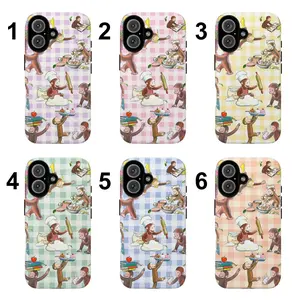 Cute Curiouss George Case – Colorful Cartoon Checkered Design for Kids & Fans, Purple Pink Yellow Green Blue Orange Tough Phone Case, Cartoon Gift,phone Case Suitable for Iphone 11/12/13/14/15/16/17 Pro Promax Plus Air and Samsung S22/S23/S24/S25 Plus