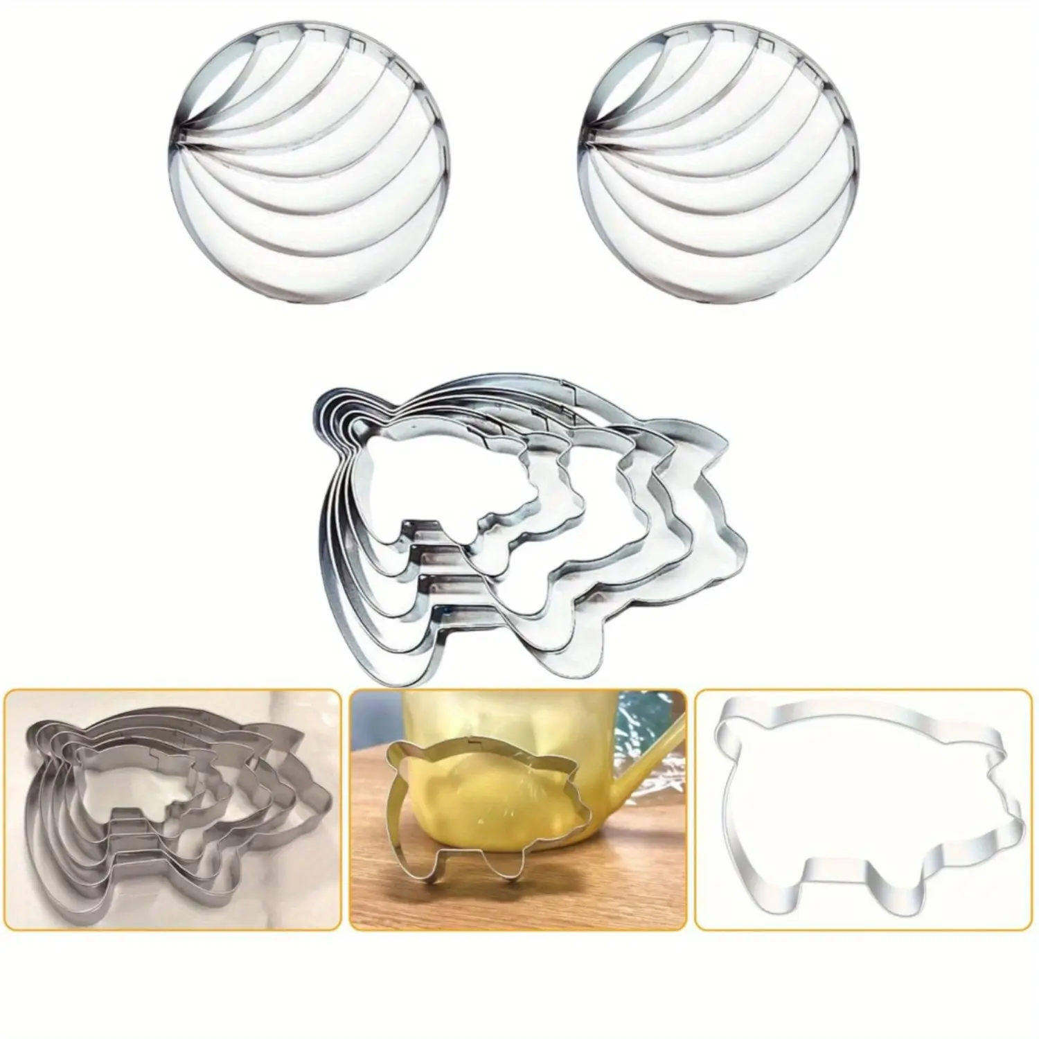 Stainless Steel Baking Utensils Set - 2pcs Concha Cutter, 5pcs Pig Cookie Cutter, Mexican Bakeware for Bread, Cake, Biscuit Making