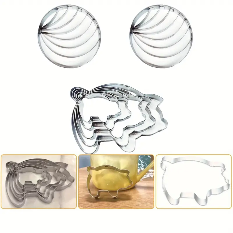 Food-Grade Stainless Steel 7-Piece Corrosion-Resistant Bakeware Set - 2pcs Concha Cutter + 5pcs 4.1in Pig Cookie Cutter, Kitchen Baking Accessories for Adult Bonding, Concha Swirls, Edible Pig Shapes