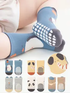 3 Pairs Baby Floor Cartoon Panda Design, Soft Sole Non-Slip Indoor Shoes for Boys & Girls, Casual Daily Wear, Soft Comfy Socks