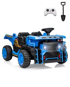 GAOMON Blue 24V Ride On Dump Truck, 2 Seater Kids Electric Car with Remote Control, Ride On Construction Vehicle with Electric Dump Bed & Extra Shovel, 4X55W Powerful Motor, Ideal Gift for Kids