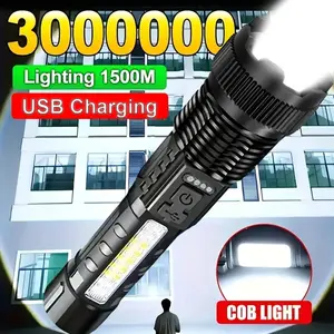 300000LM Super Bright Flashlight Rechargeable ZoomableTactical Torch Outdoor Emergency Lamp Camping Hiking Night Fishing Light Waterproof