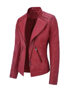 Women's Street Motorcycle Style PU Leather Jacket, Fitted Long Sleeve Zipper Coat, Fashionable Urban Design, All Seasons Wear Tops, Womenswear