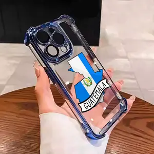 Guatemala Flag Pattern Blue White Creative Design Aesthetic Electroplated TPU Casing For iphone 17 16 15 14 13 12 11 X XS PRO PLUS MAX AIR L1688 Four Corners Anti-Fall Transparent Casual Soft Silicone Phone Cases Perfect Gift for Christmas Birthday