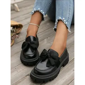 Women's Fashionable Bowknot Design Slip on Loafers, Casual Comfortable Platform Shoes for Daily Wear, Female All-match Round Toe Shoes for Daily Wear